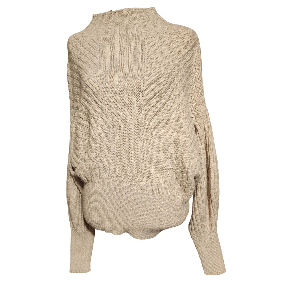 Prologue Women's Large Knit Sweater Beige Mock Neck Long Sleeve Pullover